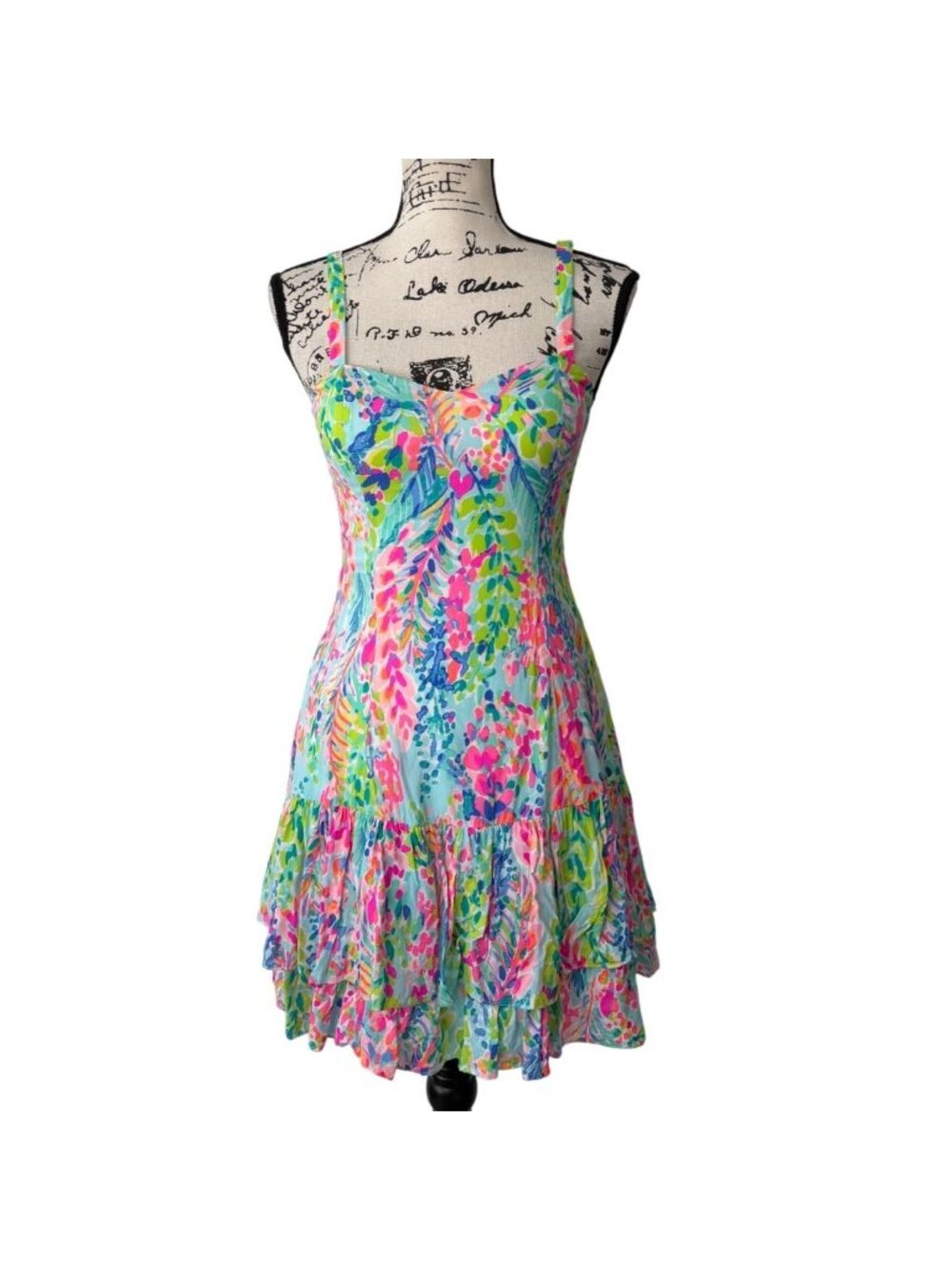 Lilly Pulitzer Womens Size 0 Morgana Dress Catch the Wave Sundress Ruffle-Hem